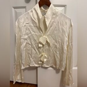 WAYF Ivory Cream Top Blouse Bows Size Small *Flaws*
